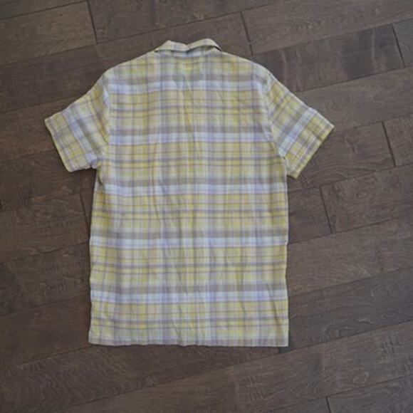 ONIA Vacation Short Sleeve Plaid Regular Fit Shirt Yellow Mens Size Medium - Picture 4 of 8